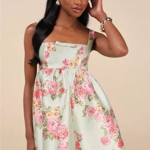 Unbelievably Lovely Sage Floral Babydoll Empire Waist Mini Dress